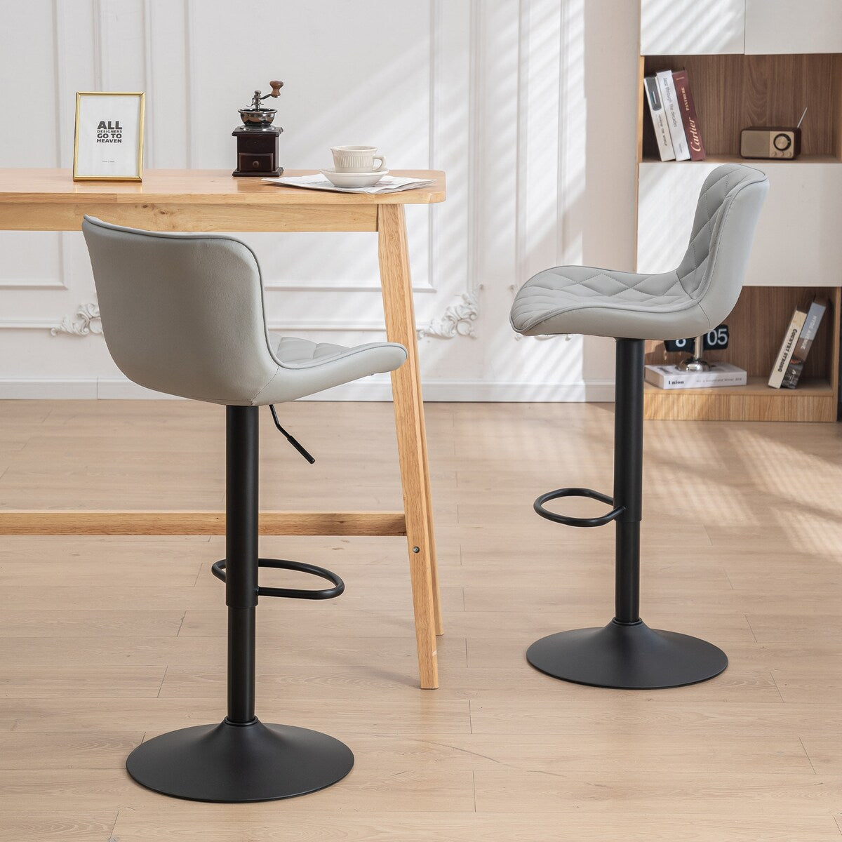 Bar Stools Set of 2 Adjustable Swivel Bar Chairs Modern Counter Stools