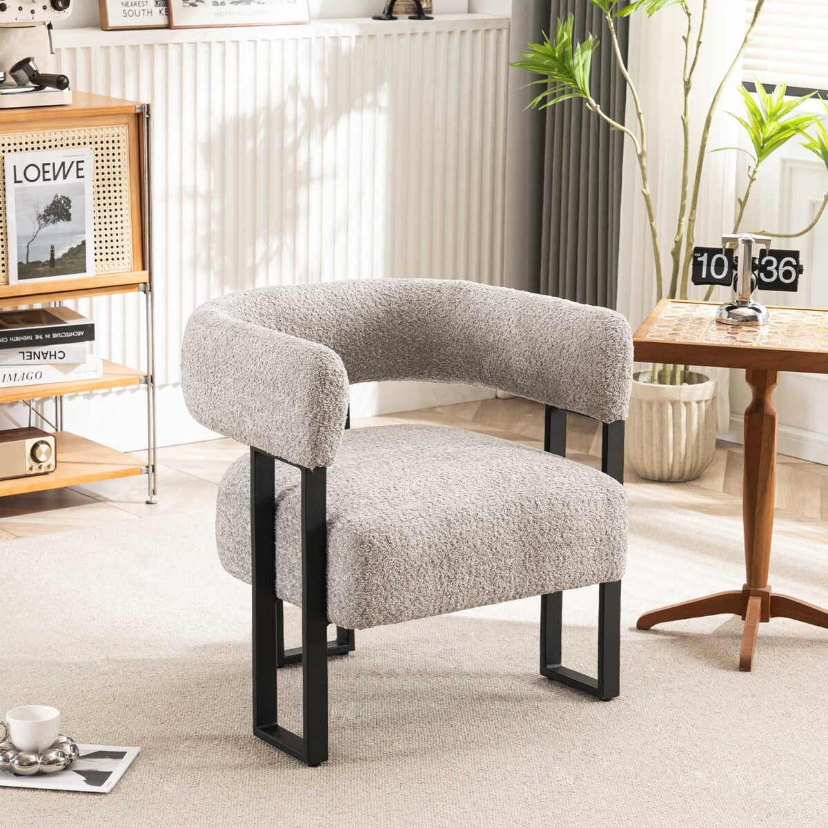 Upholstered Teddy Velvet Single Accent Chair Modern Corner Padded Boucle Armchair for Living Room Bedroom Lounge