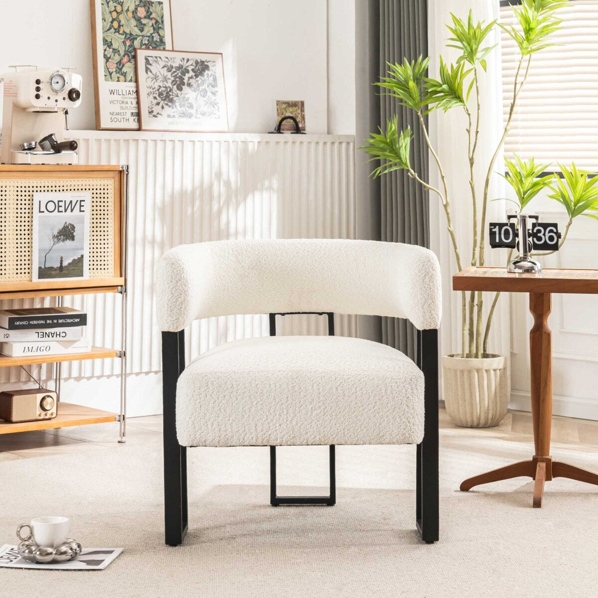 Upholstered Teddy Velvet Single Accent Chair Modern Corner Padded Boucle Armchair for Living Room Bedroom Lounge