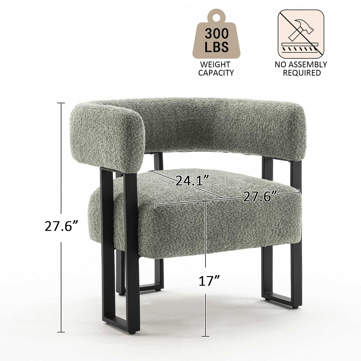 Upholstered Teddy Velvet Single Accent Chair Modern Corner Padded Boucle Armchair for Living Room Bedroom Lounge