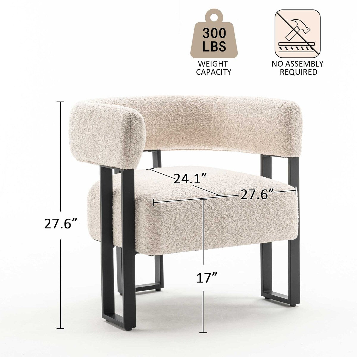 Upholstered Teddy Velvet Single Accent Chair Modern Corner Padded Boucle Armchair for Living Room Bedroom Lounge