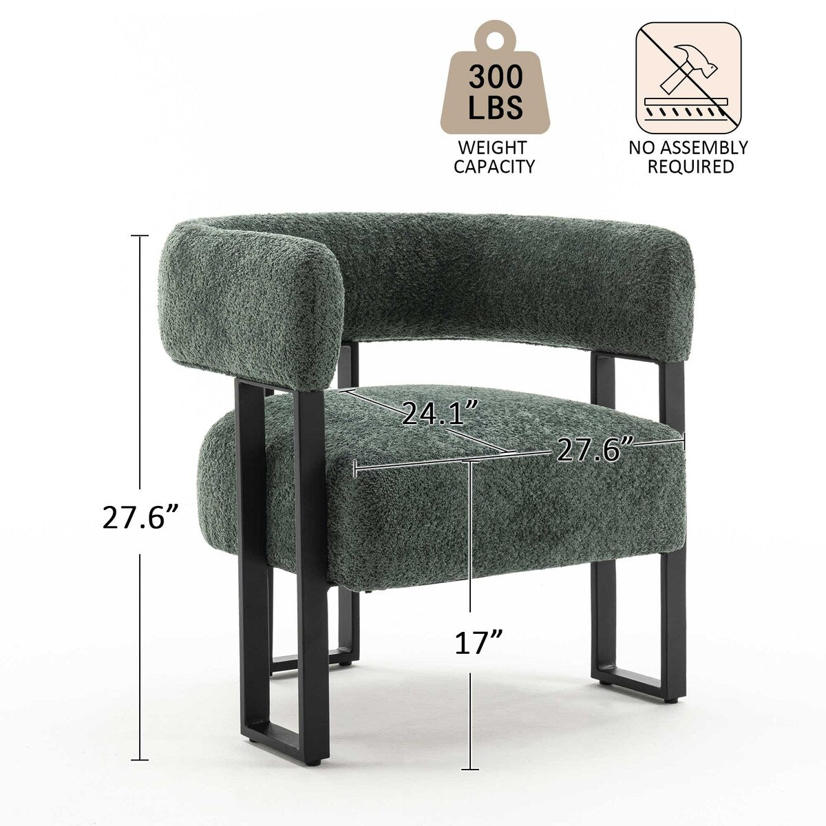 Upholstered Teddy Velvet Single Accent Chair Modern Corner Padded Boucle Armchair for Living Room Bedroom Lounge