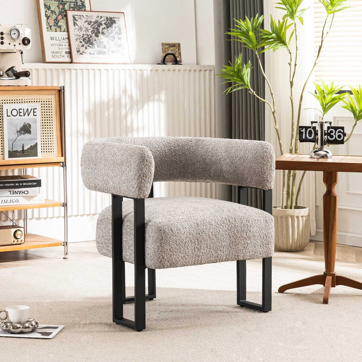Upholstered Teddy Velvet Single Accent Chair Modern Corner Padded Boucle Armchair for Living Room Bedroom Lounge