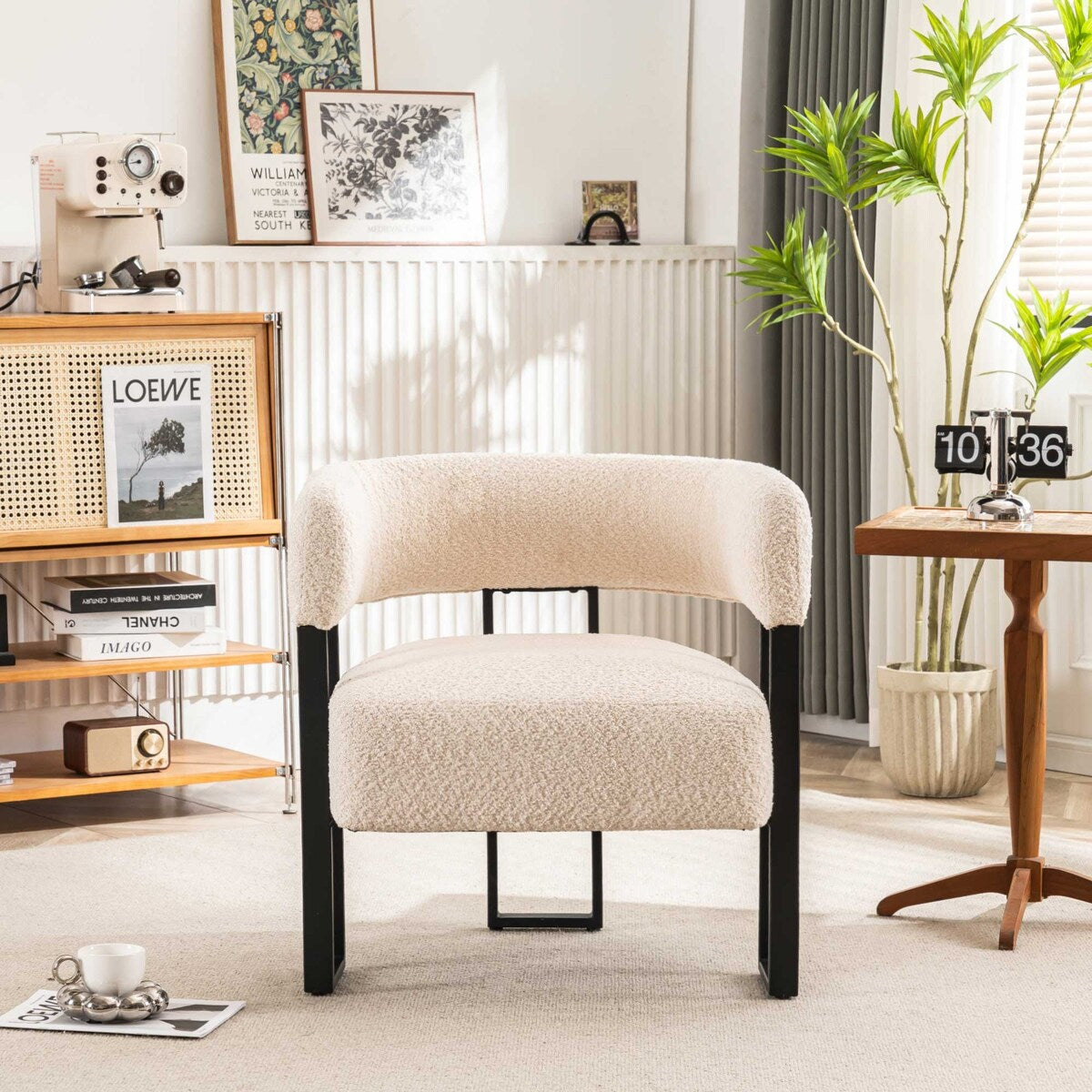 Upholstered Teddy Velvet Single Accent Chair Modern Corner Padded Boucle Armchair for Living Room Bedroom Lounge