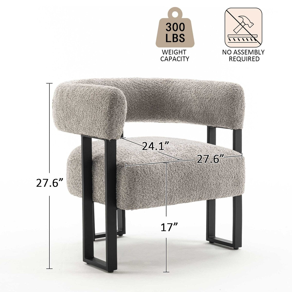 Upholstered Teddy Velvet Single Accent Chair Modern Corner Padded Boucle Armchair for Living Room Bedroom Lounge