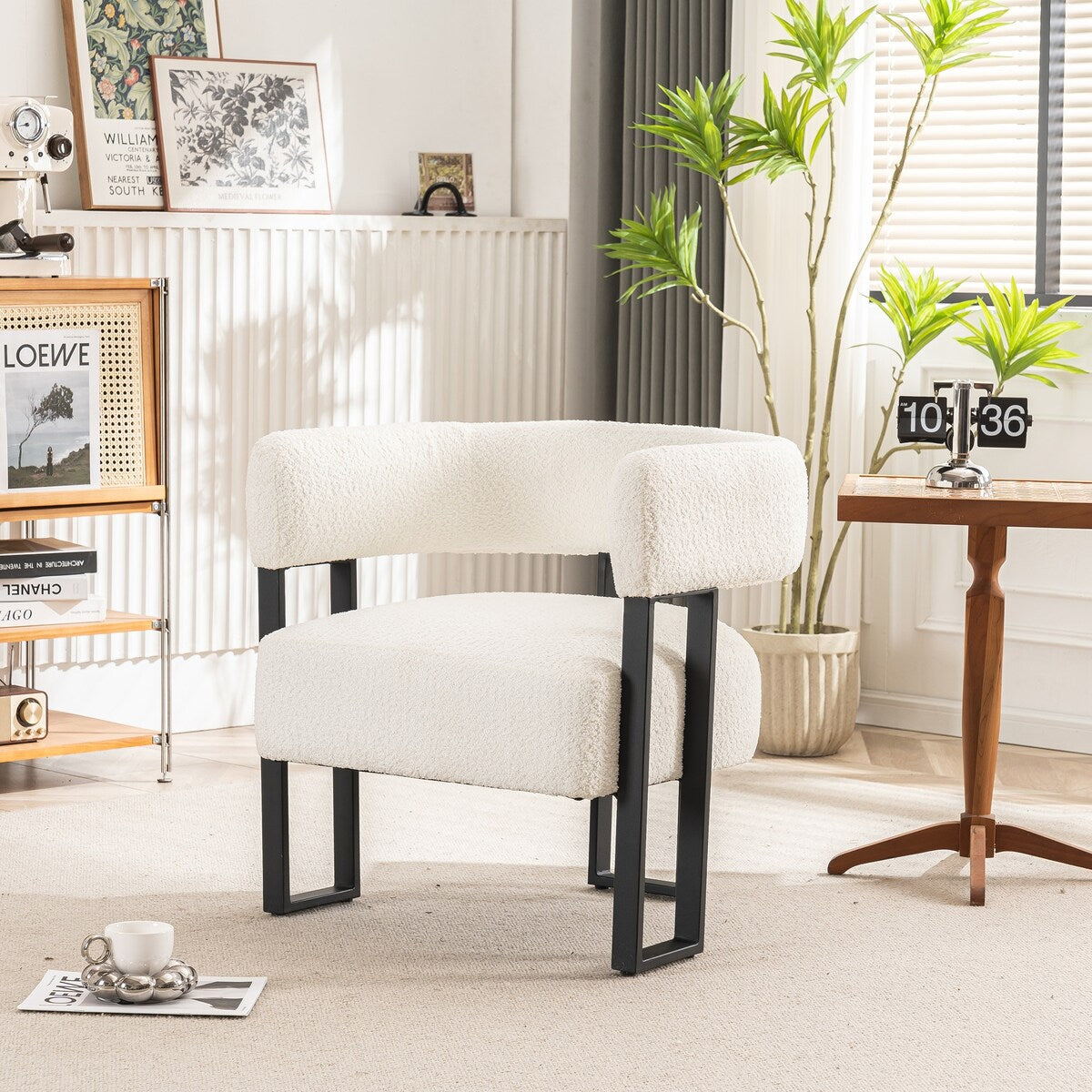 Upholstered Teddy Velvet Single Accent Chair Modern Corner Padded Boucle Armchair for Living Room Bedroom Lounge