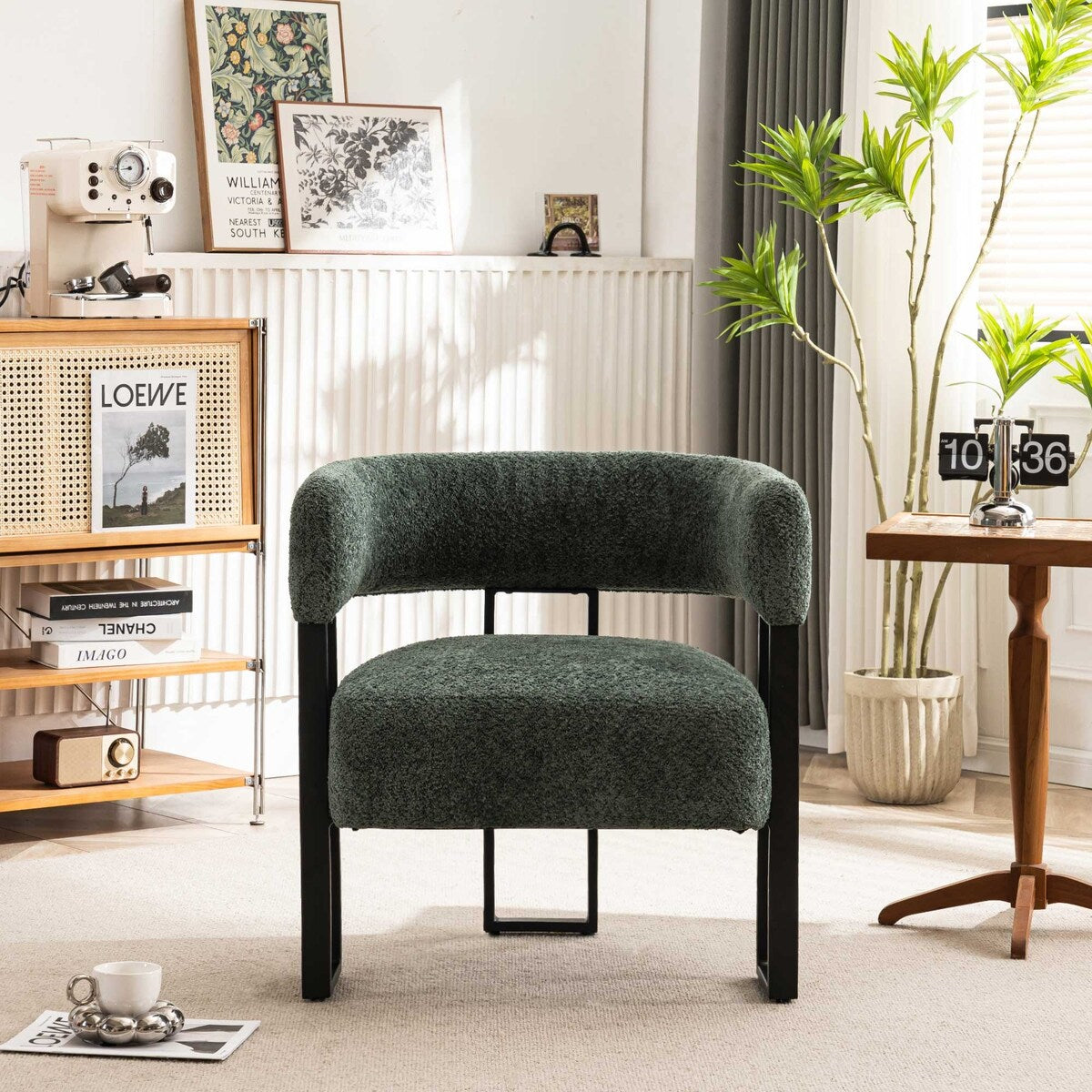 Upholstered Teddy Velvet Single Accent Chair Modern Corner Padded Boucle Armchair for Living Room Bedroom Lounge