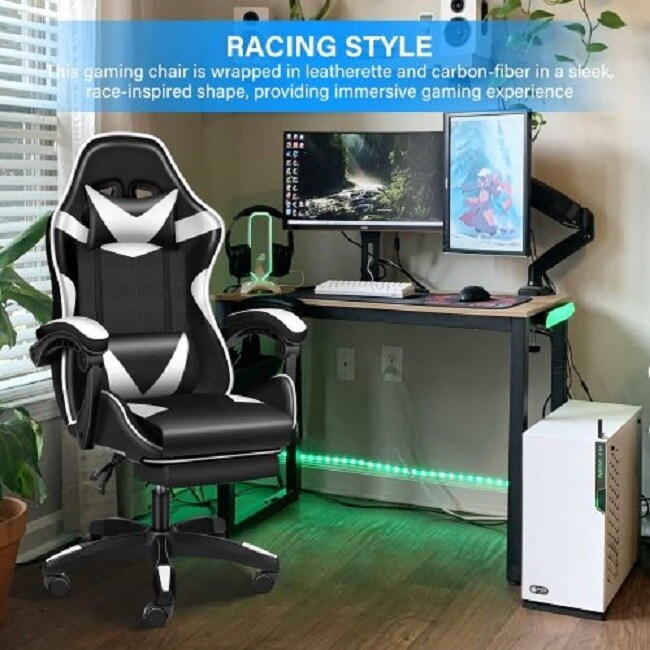 YSSOA FNGAMECHAIR01 Gaming Office High Back Computer Ergonomic Adjustable Swivel Chair with Headrest and Lumbar Support