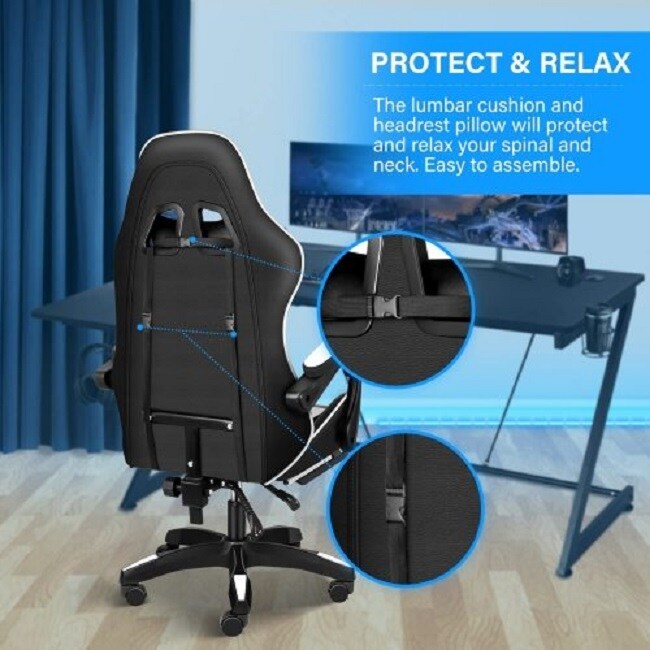 YSSOA FNGAMECHAIR01 Gaming Office High Back Computer Ergonomic Adjustable Swivel Chair with Headrest and Lumbar Support