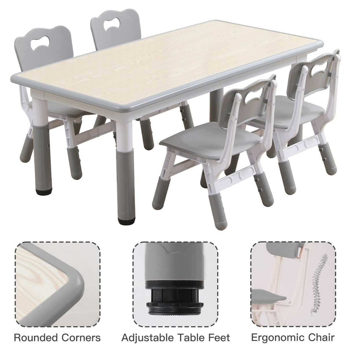 YUKOOL Kids Table and Chair Set - Adjustable Height, HDPE Material, Perfect for Ages 2-12