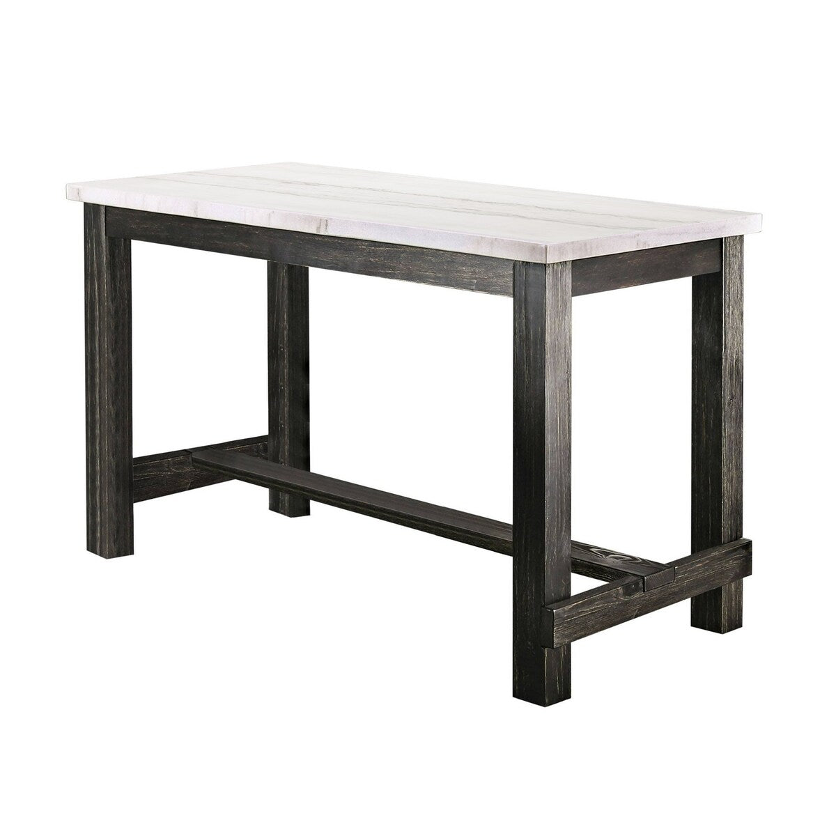 Yae 60 Inch Counter Height Table, White Marble Top, Antique Black Wood Base