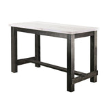 Yae 60 Inch Counter Height Table, White Marble Top, Antique Black Wood Base