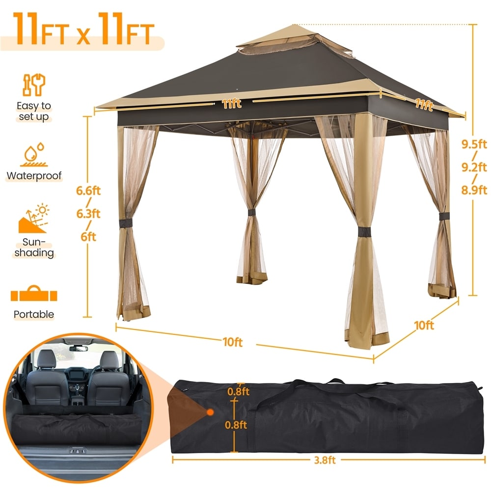 Yaheetech 11x11ft Garden Double Tiers Pop Up Canopy with 4 Mesh Sidewalls - N/A