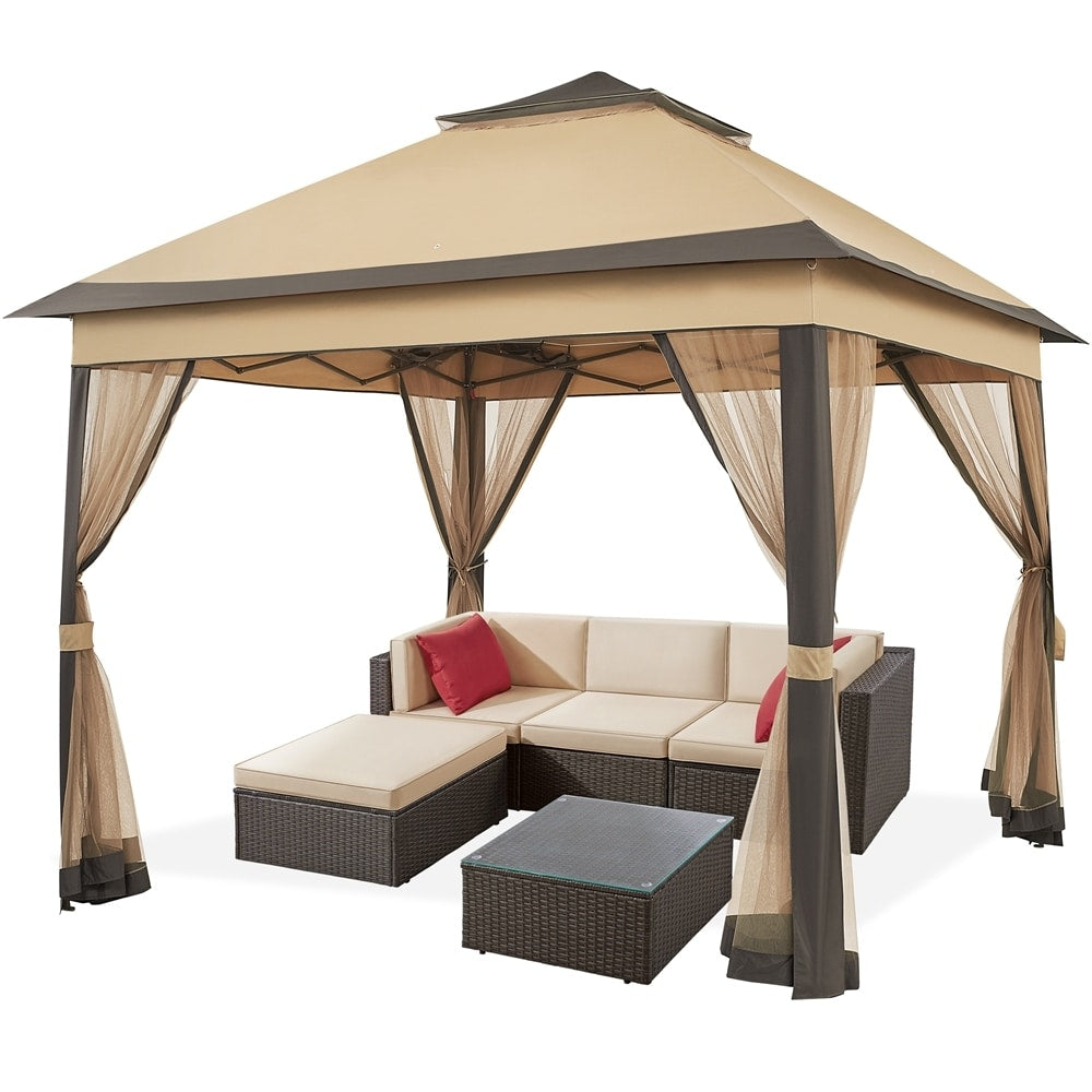 Yaheetech 11x11ft Garden Double Tiers Pop Up Canopy with 4 Mesh Sidewalls - N/A