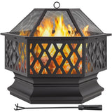 Yaheetech 28" Hex-Shaped Fire Pit Outdoor Fire Pit Wood Burning Metal Firepit Bowl with Spark Screen - N/A
