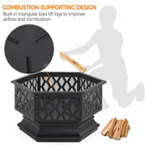 Yaheetech 28" Hex-Shaped Fire Pit Outdoor Fire Pit Wood Burning Metal Firepit Bowl with Spark Screen - N/A
