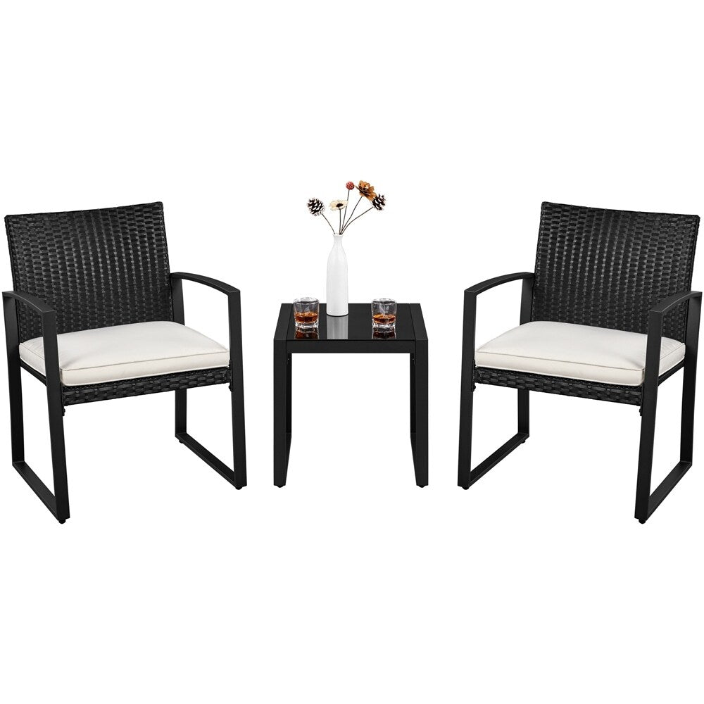 Yaheetech 3-Piece Patio Bistro Furniture Set with Rattan Chairs