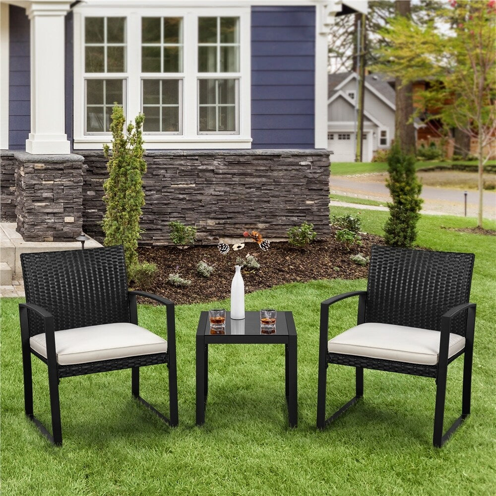 Yaheetech 3-Piece Patio Bistro Furniture Set with Rattan Chairs