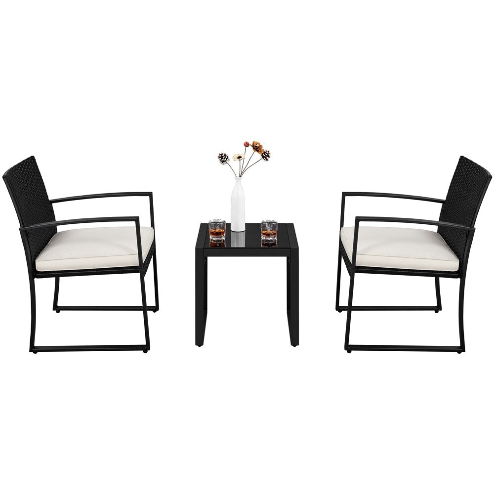 Yaheetech 3-Piece Patio Bistro Furniture Set with Rattan Chairs