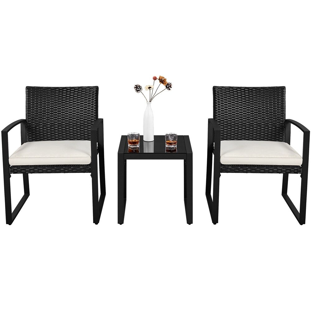 Yaheetech 3-Piece Patio Bistro Furniture Set with Rattan Chairs
