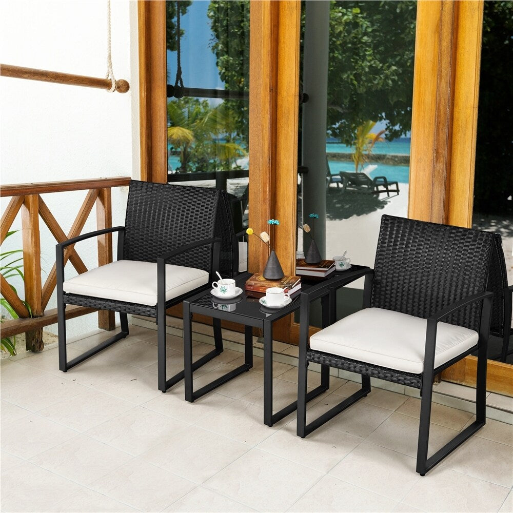 Yaheetech 3-Piece Patio Bistro Furniture Set with Rattan Chairs