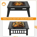 Yaheetech 32in Fire Pit Table Outdoor Patio Fire Pits Square Steel Stove with Mesh Screen and Cover - N/A