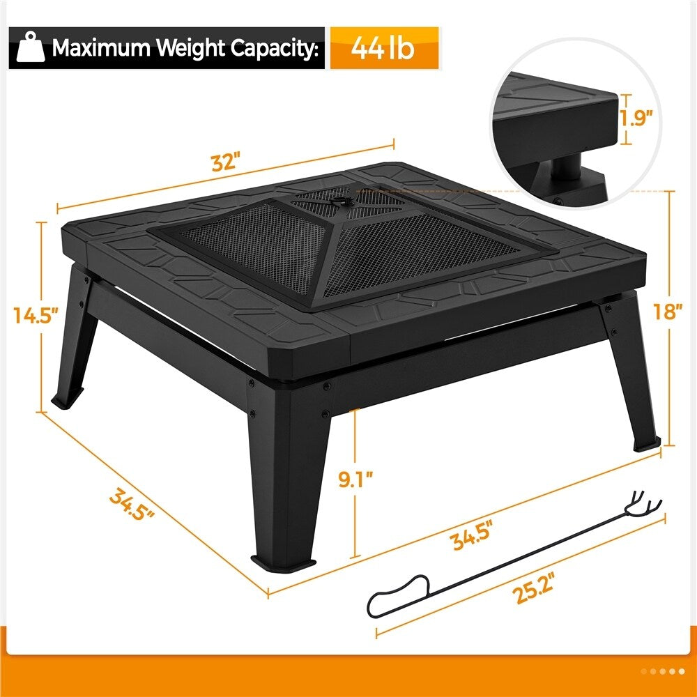 Yaheetech 32in Fire Pit Table Outdoor Patio Fire Pits Square Steel Stove with Mesh Screen and Cover - N/A