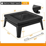 Yaheetech 32in Fire Pit Table Outdoor Patio Fire Pits Square Steel Stove with Mesh Screen and Cover - N/A