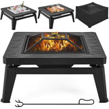Yaheetech 32in Fire Pit Table Outdoor Patio Fire Pits Square Steel Stove with Mesh Screen and Cover - N/A