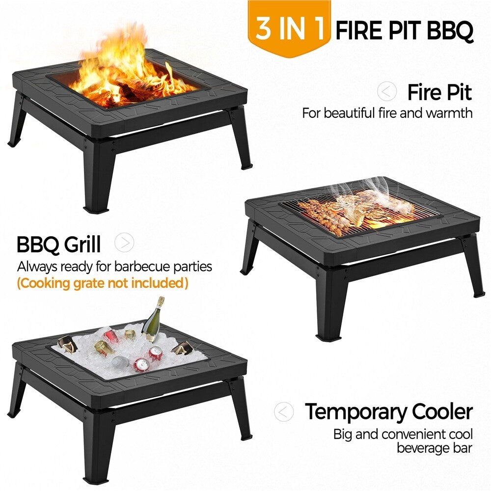 Yaheetech 32in Fire Pit Table Outdoor Patio Fire Pits Square Steel Stove with Mesh Screen and Cover - N/A