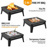 Yaheetech 32in Fire Pit Table Outdoor Patio Fire Pits Square Steel Stove with Mesh Screen and Cover - N/A
