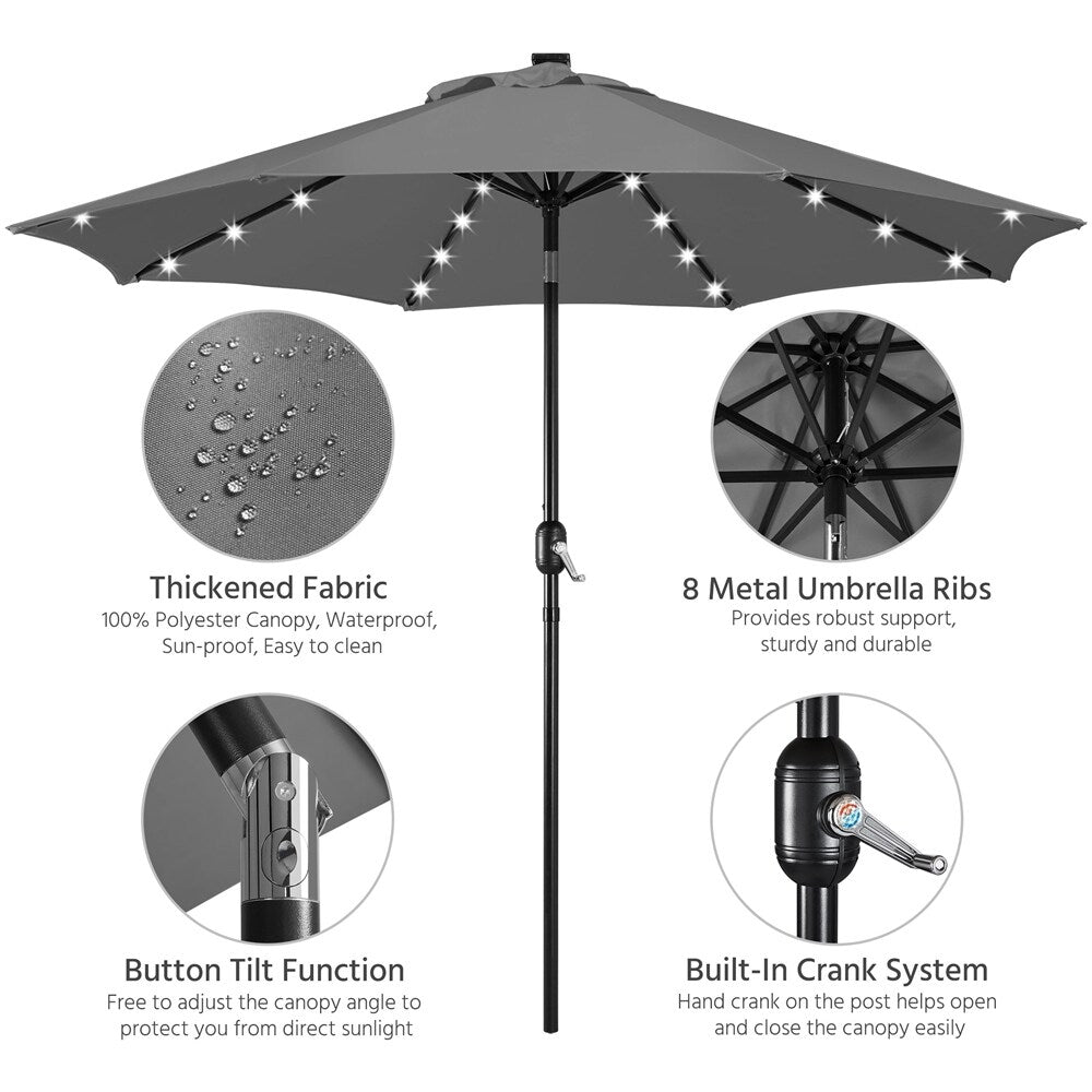 Yaheetech 9FT Patio Umbrella with 32 LED Lights Market Umbrella with 8 Ribs