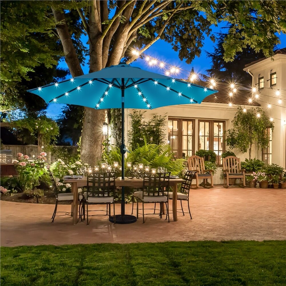 Yaheetech 9FT Patio Umbrella with 32 LED Lights Market Umbrella with 8 Ribs