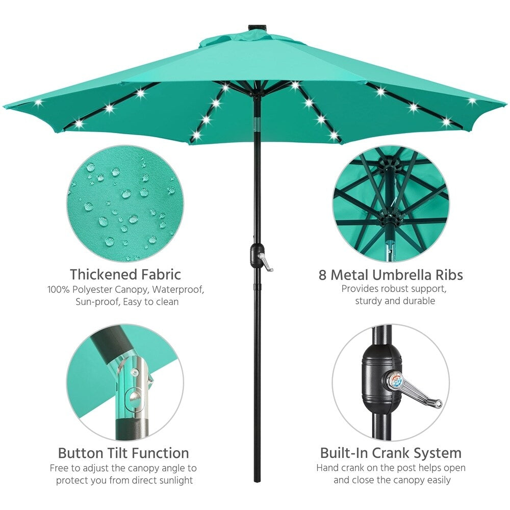 Yaheetech 9FT Patio Umbrella with 32 LED Lights Market Umbrella with 8 Ribs