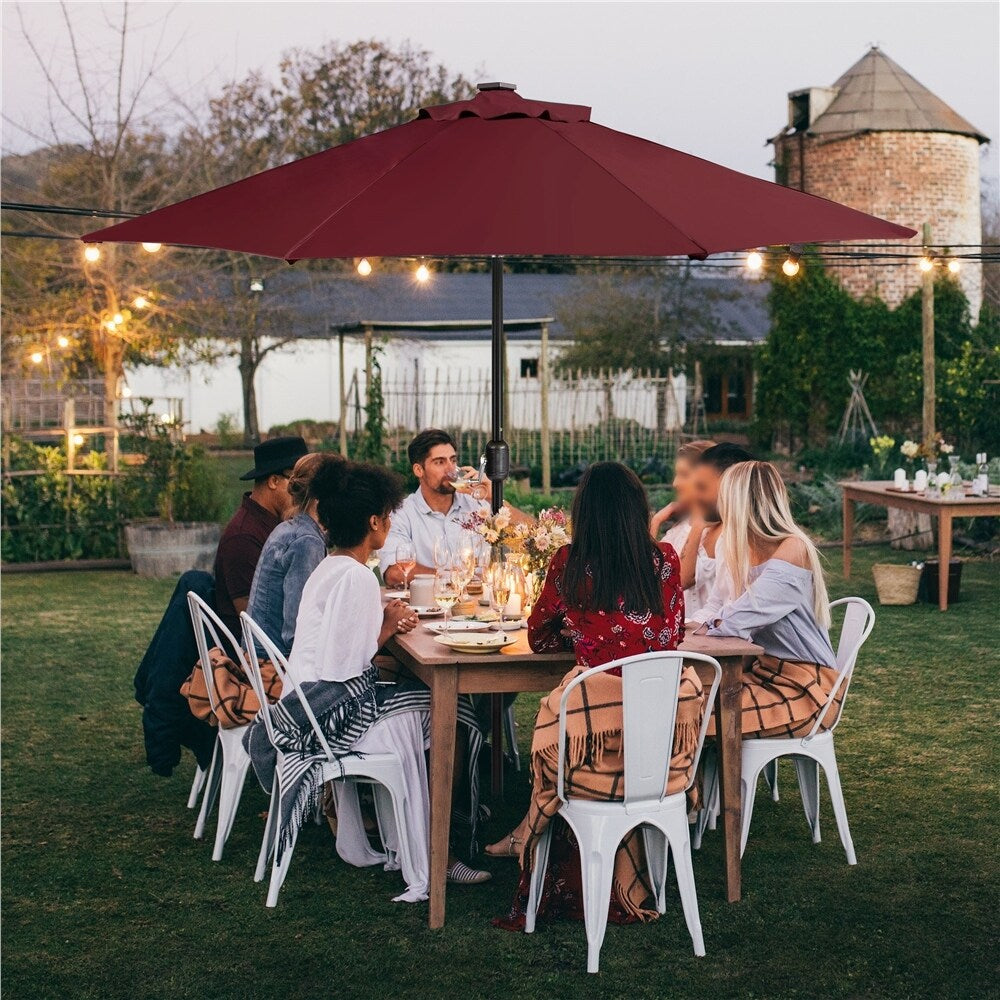 Yaheetech 9FT Patio Umbrella with 32 LED Lights Market Umbrella with 8 Ribs