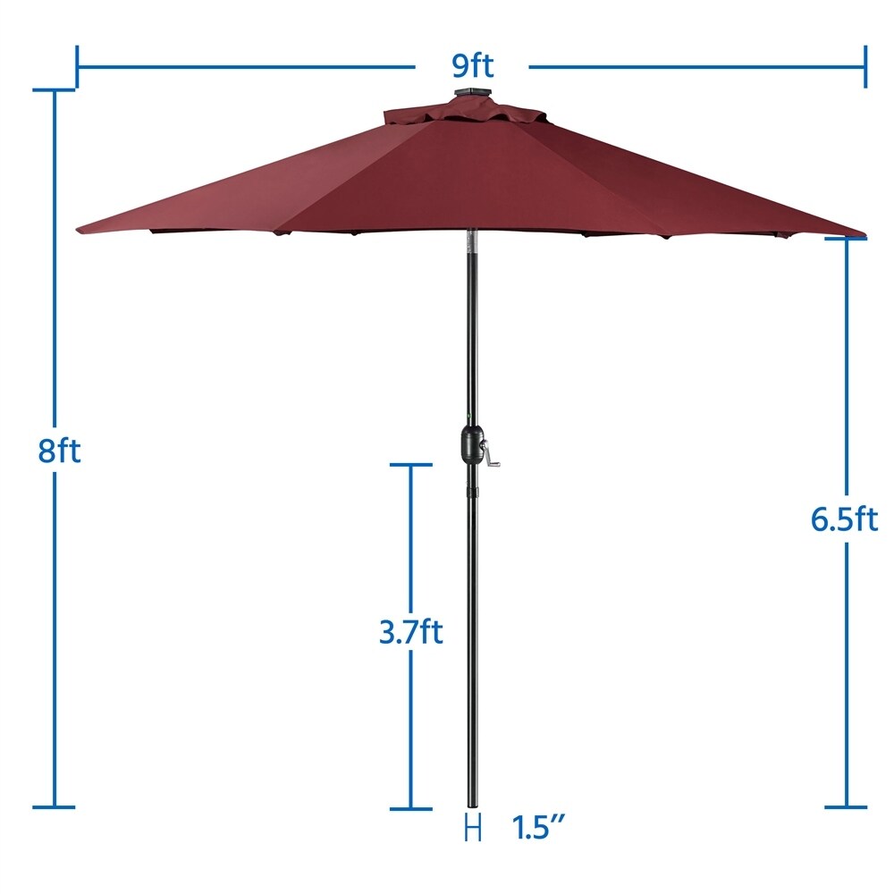 Yaheetech 9FT Patio Umbrella with 32 LED Lights Market Umbrella with 8 Ribs