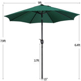Yaheetech 9FT Patio Umbrella,8 Ribs Market Umbrella With Push Button