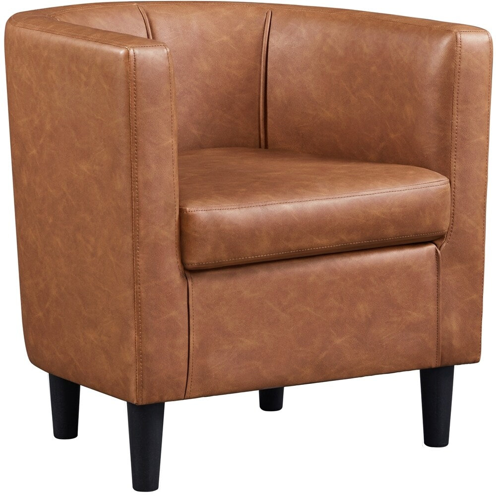 Yaheetech Barrel-shaped Upholstered Faux Leather Accent Chair, Brown - 27"x 26"x28"