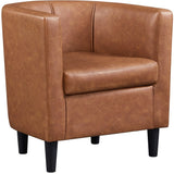 Yaheetech Barrel-shaped Upholstered Faux Leather Accent Chair, Brown - 27"x 26"x28"