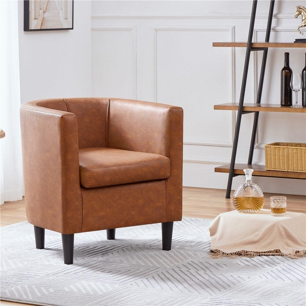 Yaheetech Barrel-shaped Upholstered Faux Leather Accent Chair, Brown - 27"x 26"x28"