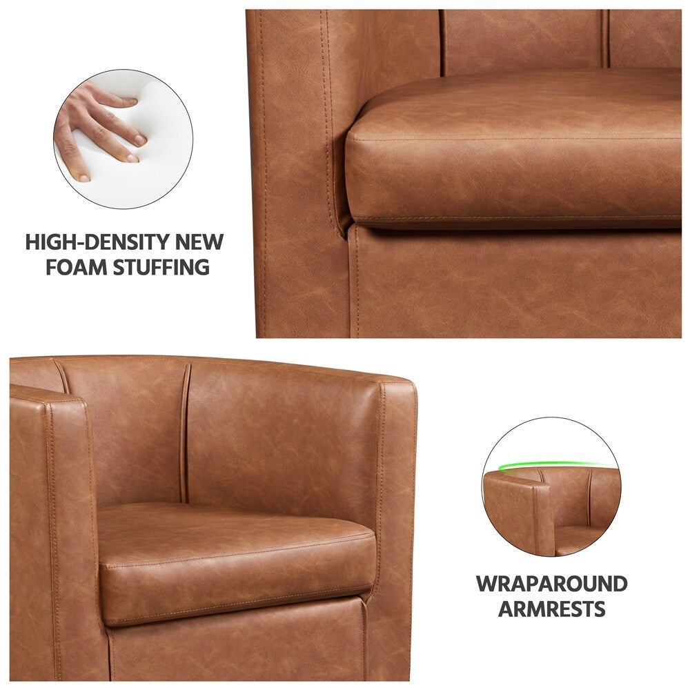 Yaheetech Barrel-shaped Upholstered Faux Leather Accent Chair, Brown - 27"x 26"x28"