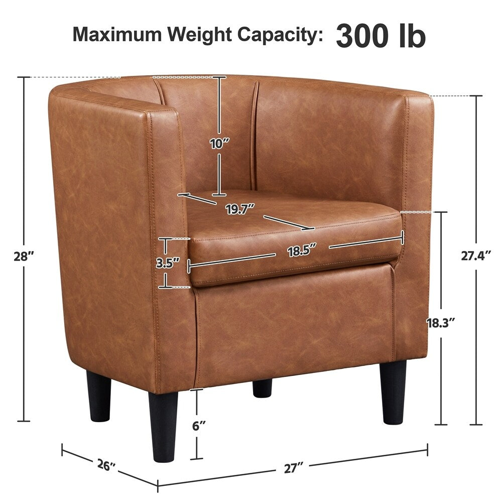 Yaheetech Barrel-shaped Upholstered Faux Leather Accent Chair, Brown - 27"x 26"x28"