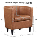 Yaheetech Barrel-shaped Upholstered Faux Leather Accent Chair, Brown - 27"x 26"x28"