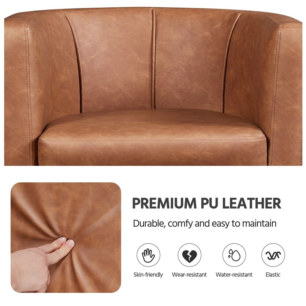 Yaheetech Barrel-shaped Upholstered Faux Leather Accent Chair, Brown - 27"x 26"x28"