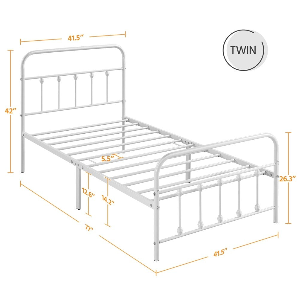 Yaheetech Classic Iron Bed Metal Bed Frames with High Headboard