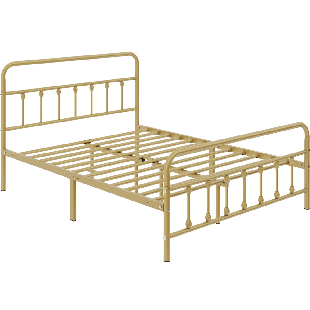 Yaheetech Classic Iron Platform Bed with High Headboard and Footboard Strong Metal-Framed Bed
