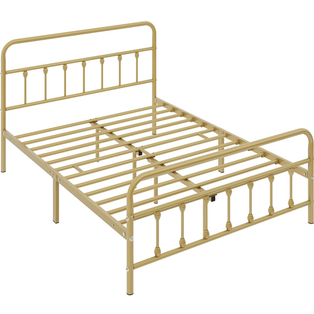 Yaheetech Classic Iron Platform Bed with High Headboard and Footboard Strong Metal-Framed Bed