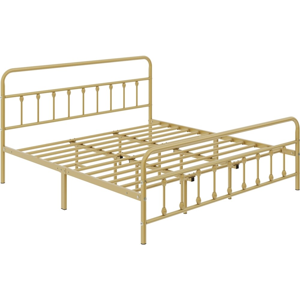 Yaheetech Classic Iron Platform Bed with High Headboard and Footboard Strong Metal-Framed Bed