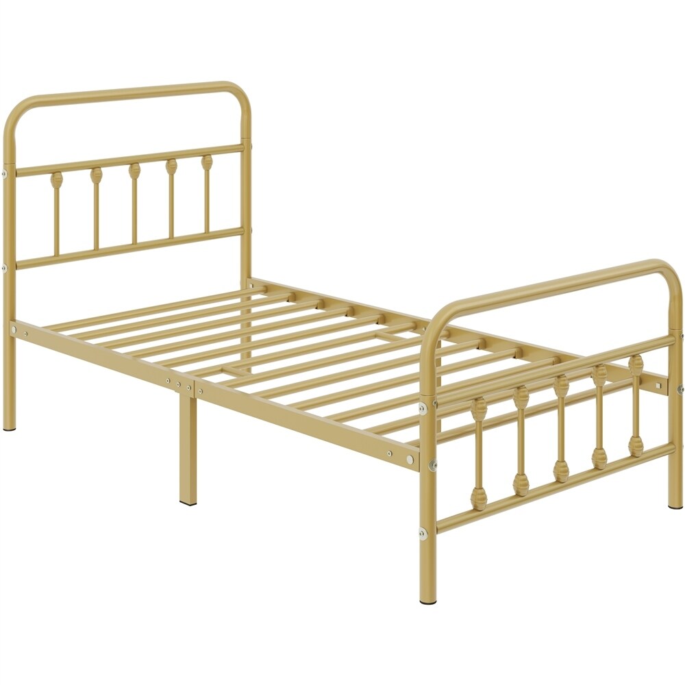 Yaheetech Classic Iron Platform Bed with High Headboard and Footboard Strong Metal-Framed Bed