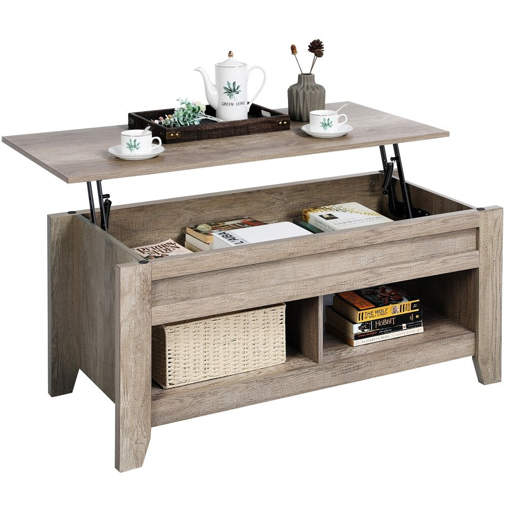 Yaheetech Lift Top Dining Coffee Table with Hidden Storage and Shelves
